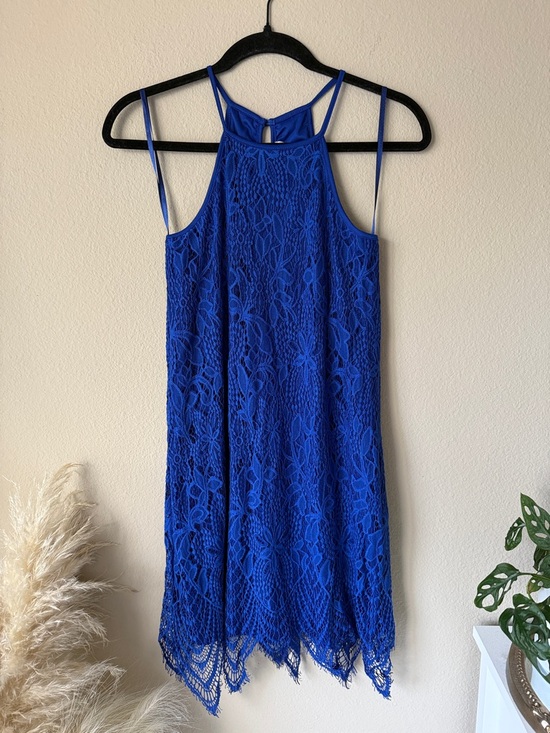 love, Fire Dresses & Skirts - love, Fire Royal Blue Lace Mini Dress 1920s Flapper Scalloped Hem Cocktail